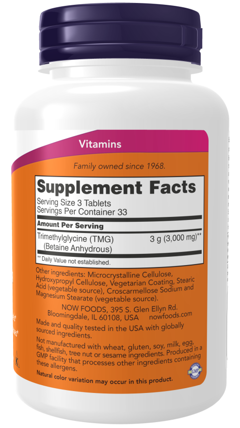 NOW FOODS TMG BETAINE 1,000 MG 100 TABLETS