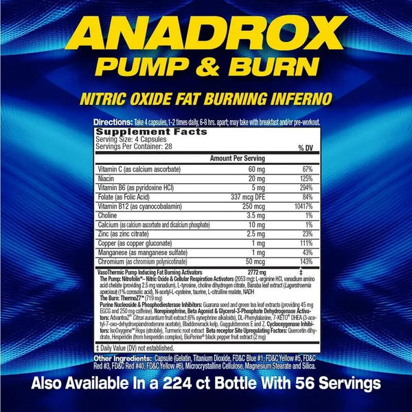 MHP Anadrox Pump & Burn- 112 Capsules Energy Pump Fatloss MHP