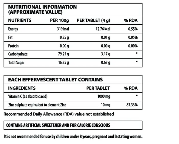 Muscle Rulz Vitamin C+Zinc Immunity Booster 20 Effervescent Tablets MUSCLE RULZ